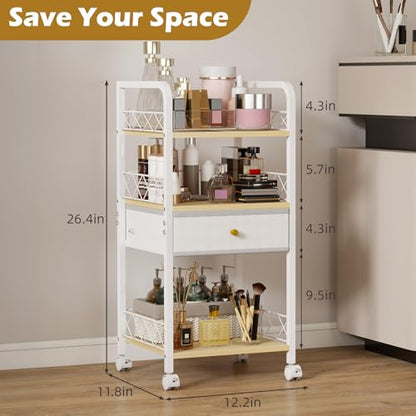 Makeup Organizer Rolling Cart with Drawer, Makeup Organizer on Wheels, Rolling Makeup Bathroom Storage Cart, Cosmetics Display for Nail Polish Makeup Brush - style: Short - Single Drawer