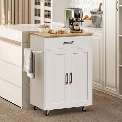 MAHANCRIS Kitchen Island on Wheels with Drop Leaf, Folding Countertop Kitchen Island Cart, Kitchen Island Table with Towel Rack, Drawer, for Kitchen, Dining Room, White and Natural KINW12501 - color: White and Natural