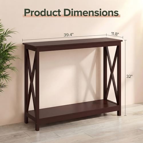 JupiterForce 39.4 Inch Console Table, Narrow 2-Tier Entryway Table with Storage Shelves, Sofa Side Table for Entryway, Living Room, Hallway, Office, Foyer, Brown - color: Brown