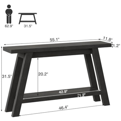 Black Console Table, 55Inch Entryway Console Tables 2-Tier Narrow Wood Console Table Behind Couch Sofa Tables for Living Room, Entryway, Hallway (Black) - color: Black