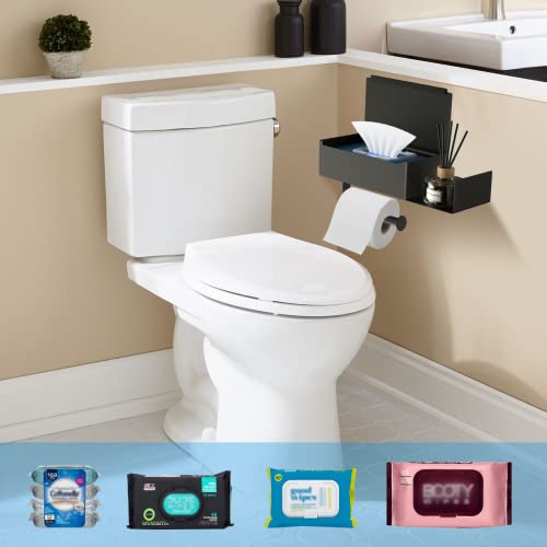 Toilet Paper Holder with Shelf, FUNLEU Self Adhesive Toilet Paper Holder with Storage, Wipe Holder for Bathroom Flushable Wipes Dispenser - Stainless Steel Toilet Holder Wall Mount, Matte Black - color: Black
