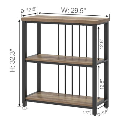 FOLUBAN Small Bookshelf and Bookcase, 3 Tier Open Book Shelf, Modern Metal and Wood Shelving Unit for Living Room Bedroom, Oak - color: Oak, size: 12.6"D x 29.5"W x 32.3"H