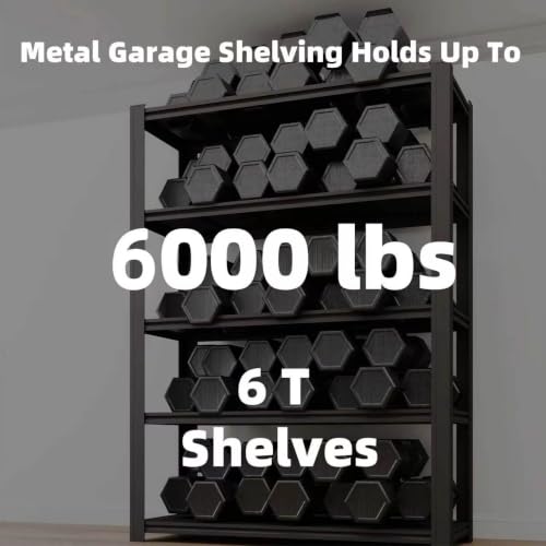 6 Tier Metal Shelving Unit, Adjustable Storage Shelves, 84" H x 55" W x 24" D Heavy Duty Garage Shelves for Warehouse, Basement, Kitchen, Pantry, Living Room, Black (6T 84 * 55 * 24) - size: 6T 55" W x 24" D x 84" H