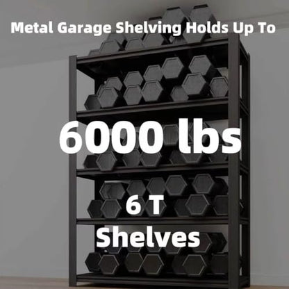 6 Tier Metal Shelving Unit, Adjustable Storage Shelves, 84" H x 55" W x 24" D Heavy Duty Garage Shelves for Warehouse, Basement, Kitchen, Pantry, Living Room, Black (6T 84 * 55 * 24) - size: 6T 55" W x 24" D x 84" H