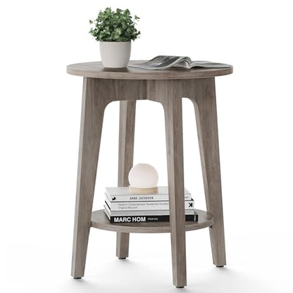 VASAGLE MAEZO Collection - Side Table, 2-Tier Small Round End Table, Nightstand with Tapered Legs, Curved Transitions, for Small Spaces, Living Room, Bedroom, Heather Greige ULET283T02 - color: Heather Greige, size: 1 pack