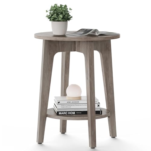 VASAGLE MAEZO Collection - Side Table, 2-Tier Small Round End Table, Nightstand with Tapered Legs, Curved Transitions, for Small Spaces, Living Room, Bedroom, Heather Greige ULET283T02 - color: Heather Greige, size: 1 pack