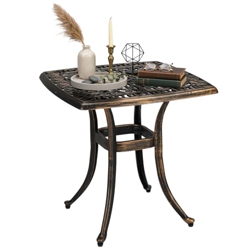 VINGLI 21” Outdoor Side Table, Cast Aluminum All-Weather Patio Side Table Small Outdoor Table Bistro Table for Outside, Porch, Balcony, Patio, Bronze - color: Bronze