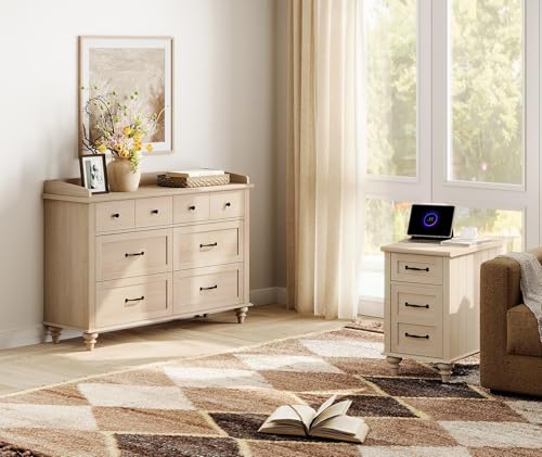 WAMPAT Beige End Table with Charging Station, Narrow Side Table with 1 Drawer &1 Storage Cabinet, Mid Century Modern Nightstand with Power Outlets & USB Ports for Living Room, Bedroom - color: Beige
