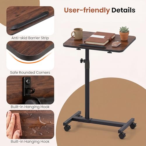Giantex Overbed Table with Wheels, Medical Adjustable Bedside Table, Mobile Standing Desk, Portable Laptop Table for Small Spaces, Bed Trays Table for Eating Home and Hospital (Walnut) - color: Walnut