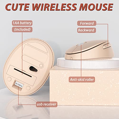 KOOTOP Wireless Keyboard and Mouse, Cute Keyboard and Mouse Combo with Retro Round Keycap, 2.4G Connectivity for PC, Mac, Laptop, Computer Windows (Milk Tea) - color: 3 Milk Tea