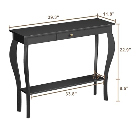 ChooChoo Narrow Console Table with Drawer, Chic Accent Sofa Table, Entryway Table, Black - color: Black, size: 11.8"D x 39.3"W x 31.4"H