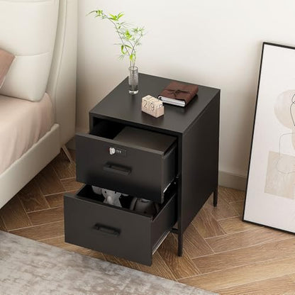 Steehoom Metal Nightstand,2 Drawer End Side Table Lockable Modern Locker Storage Cabinet for Living Room, Bedroom, Dorm, 21.26”H X 15.75”W X 15.75”D (2 Drawer, Black) - color: Black, style: 2 Drawer