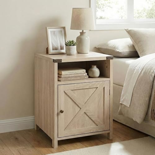 Rainbow Sophia Nightstand, Farmhouse Bedside Table with Cabinet and Shelves, 18 x 18 x 24 Inches, White Oak - color: White Oak