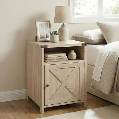 Rainbow Sophia Nightstand, Farmhouse Bedside Table with Cabinet and Shelves, 18 x 18 x 24 Inches, White Oak - color: White Oak