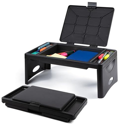 Loddie Doddie Lap Desk, Folding Desk, Bed Table, Black, 9.75"x12" | Built-In Storage with 2 Trays & Pocket, Bed Desk, Easy 2 lb Carry, Car Seat Tray for Travel, Portable Desk, Tucks Under Bed - color: Black