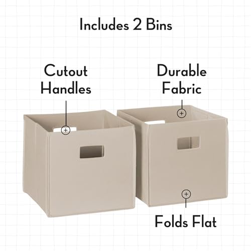 RiverRidge Folding Storage Bins - 2-pack of 10in Tall Taupe Cubes | Fabric Bins, Set of 2 Storage Cubes, Cut-out Handles, Playroom Closet Organizer, Collapsible Cubby with Bottom Board Insert - color: 2 Taupe 10in H Bins