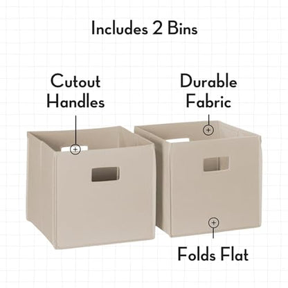 RiverRidge Folding Storage Bins - 2-pack of 10in Tall Taupe Cubes | Fabric Bins, Set of 2 Storage Cubes, Cut-out Handles, Playroom Closet Organizer, Collapsible Cubby with Bottom Board Insert - color: 2 Taupe 10in H Bins