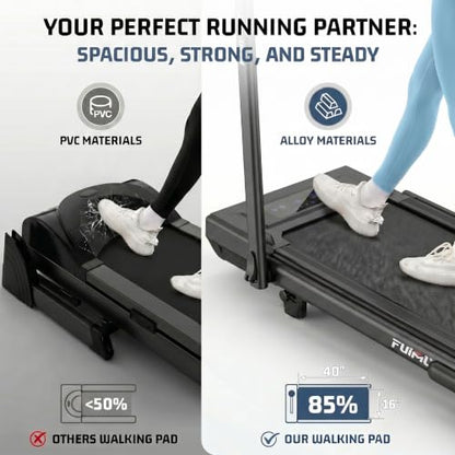 FUNMILY Upgrade Walking Pad Folding Treadmill with 12%/15% Incline & Handle Bar, 3.5HP Foldable Under Desk Compact Treadmills for Home/Office/Gym, 400+lb Capacity, Shock Absorption - color: Midnight Black