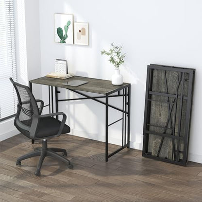 Lutown-Teen 35 inch Narrow Folding Desk, Writing Gaming Computer Camping Desk for Small Spaces, No Assembly Required Home Office Table, Black Oak - color: Black Oak, size: 35 Inch
