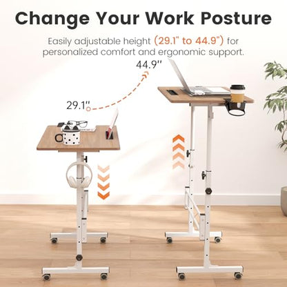 Hadulcet Portable Standing Desk, Rolling Desk Adjustable Height, Mobile Laptop Desk, Small Stand Up Table with Wheels, Walking Table for Treadmill Walking Pad, Tall Computer Stand, Oak - color: Oak