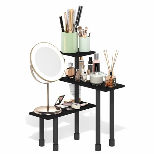 Furinno Turn-N-Tube Corner Shelf, 3-Tier Countertop Corner Organizer, Toolless Pantry Organizers and Accessories, Adjustable Table Top Shelf, for Vanity, Small Spaces, Kitchen, Bathroom, Espresso - color: Espresso/Black