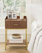 Nightstand, 3-Tier Bed Side Table, Small End Table, Night Stand with Open Shelf and Drawer, Bedside Table for Bedroom, Living Room, Walnut - color: Walnut, style: Without Charging Station