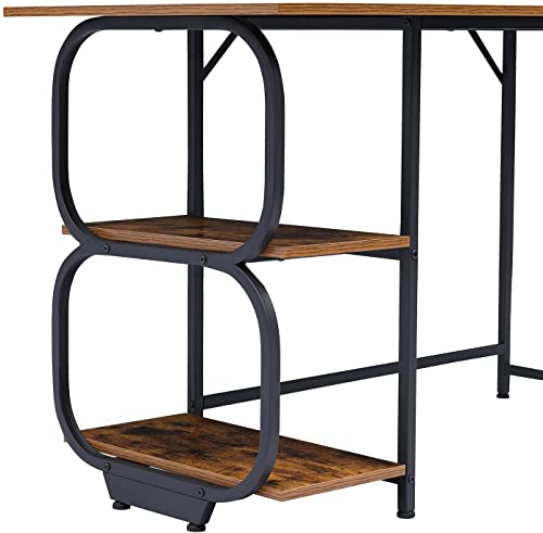 Anivia Writing Computer Home Office Desk with 2 Storage Shelves on Left or Right Side, Industrial Simple Style Wood Table Metal PC Laptop Notebook, 47", Rustic Brown + Black Frame - color: Rustic Brown + Black Frame