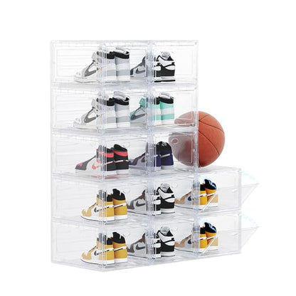 12 Pack Clear Shoe Boxes Stackable for Closet, Drop Front Large Plastic Shoe Containers - color: 12 PACK WHITE