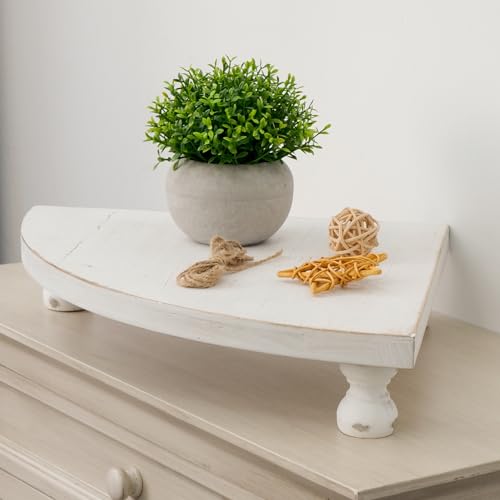 Corner Counter Wood Shelf, Rustic Pedestal Stand, Farmhouse Corner Shelves Stand, Tray Riser for Coffee Bar, Bathroom Countertop Organizer Corner, Centerpiece Display Riser for Kitchen, Bathroom - color: White