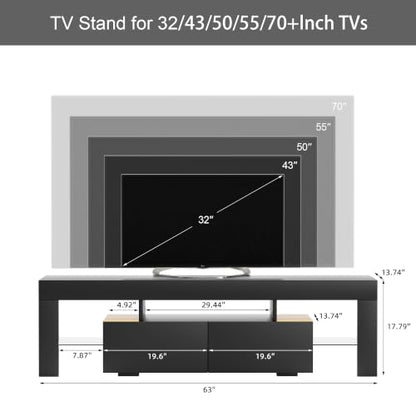JUMMICO TV Stand, Modern Lighting TV Cabinet Entertainment Center Media and Open Shelf, TV Console Table with 1 Drawer and Remote Control, 20 Color LED Lights up to 70 Inch TV (Black) - color: Black, size: 60 Inches