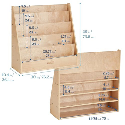 ECR4Kids Streamline Double-Sided Book Display, Classroom Bookshelf, Natural | Independent book browsing, 5 deep shelves, 4 rear shelves for extra storage, durable birch, GREENGUARD Gold Certified - color: Natural