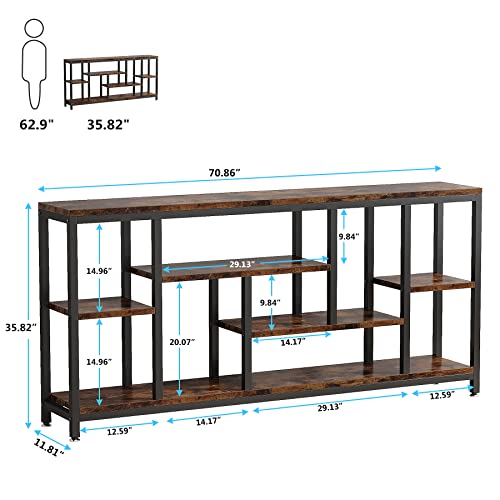 Tribesigns Console Sofa Table, 70.9 inch Extra Long Table Behind Couch with Storage Shelves, 3-Tier Industrial Narrow Entryway Hallway Accent Table for Living Room, Rustic Brown - color: Rustic Brown