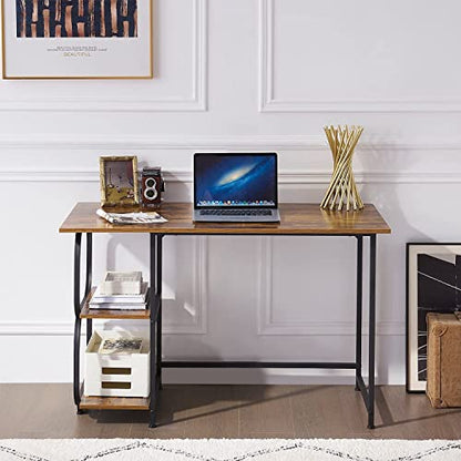 Anivia Writing Computer Home Office Desk with 2 Storage Shelves on Left or Right Side, Industrial Simple Style Wood Table Metal PC Laptop Notebook, 47", Rustic Brown + Black Frame - color: Rustic Brown + Black Frame