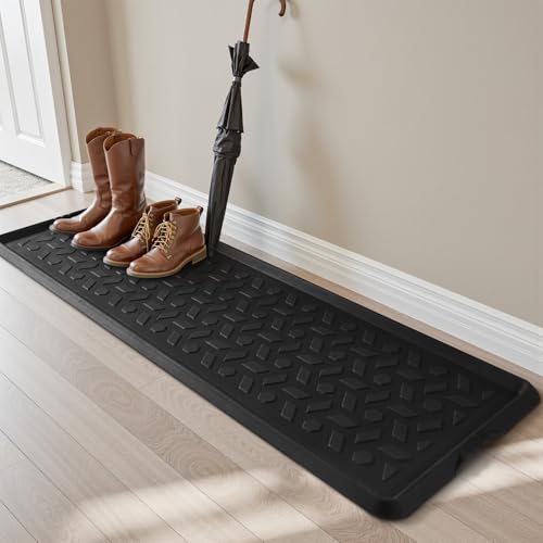 tchdio Durable Rubber Boot Tray and Shoe Mat for Entryway - Heavy Duty Waterproof Shoe Tray Organizer, Non Slip Boot Trays for Front Door, Entryway Muddy Shoes Storage, 16x48 Inches - color: Black Diamond, size: 16"x48"