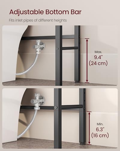 VASAGLE BARNET Collection - Over the Toilet Storage, Over Toilet Bathroom Organizer with Adjustable Shelves and Basket, 3 Hooks, Space Saving, 9.4 x 23.6 x 63 Inches, Ebony Black UBTS113BE01S - color: Ebony Black, style: 3 Tiers (63" H)