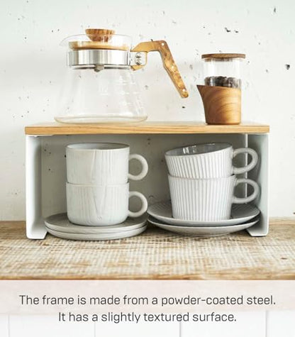 YAMAZAKI Home Tosca Wood-Top Stackable Kitchen Rack - Modern Counter Shelf Organizer - Small - Steel + Wood - Stack Up to Two - size: Small