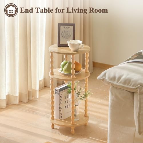 AWASEN Small End Table, 3-Tier Round Side Table for Small Spaces, Round Accent Table Nightstand for Bedroom, Living Room, Office, Natural - color: Natural