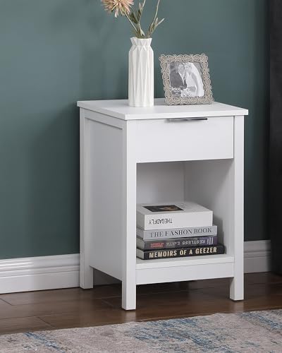 Nightstand with Drawer,3-Tier End Side Table with Storage Drawer and Shelf,Modern Bedside Night Stand for Bedroom, Living Room-Retro White - color: White, style: 1 Drawers