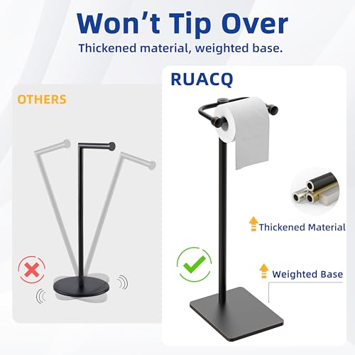 RUACQ Bathroom Toilet Paper Holder Stand, Oil Rubbed Bronze | Dual-Post Pivoting Free Standing Toilet Roll Holder with Weighted Base, Anti-drop Design 304 Stainless Steel Tissue Stand - color: Oil Rubbed Bronze, size: Free Standing