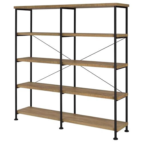 Coaster Home Furnishings - Analiese - Wood and Metal - 4-Tier Double Bookshelf with Open Shelves, X-Back Bracing, and Rectangular Frame - Home Office - 63-Inch - Mango - 801853 - color: Mango