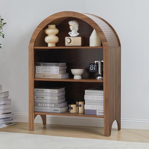 Janmer Home Freestanding Arched Bookcase, Modern 3-Tier Open Bookshelf, Low Short Bookshelf with Adjustable Shelves, Arched Storage Display Cabinet Organizer for Office, Living Room (Walnut, 1pcs) - color: Walnut, size: 43inch-1pcs