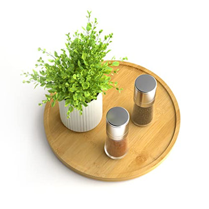 Lazy Susan Organizer Homerays 9 Inch Non-Skid Bamboo Lazy Susan for Kitchen Rotating Spice Rack for Kitchen Cabinet, Wood Turntable for Kitchen Countertop Organizer - size: 9" - Bamboo