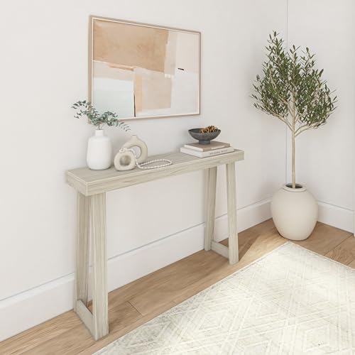 Plank+Beam Classic Console Table, 46 Inch, White Sand | Non-Toxic Finishes, Versatile Design, Elegant Details, Easy Assembly, Quick Setup, Solid Wood - color: White Sand Wirebrush, size: 46" Console Table