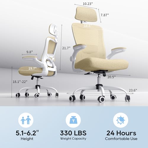 Ergonomic Office Chair for Long Hours, Padded Lumbar Support for Lower Back Relief, 330 lb Capacity, Comfortable Computer Desk Chair for Home Office, Computer & Study
