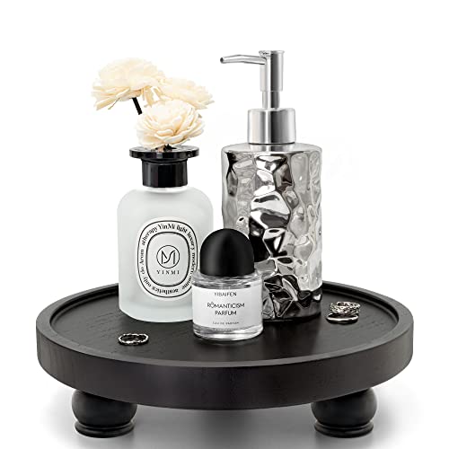 EOSAHR Modern Wood Riser for Display : Farmhouse Pedestal Stand for Kitchen Counter and Home Decor, Round Waterproof Display Tray for Soap on Sink (Black) - color: Black