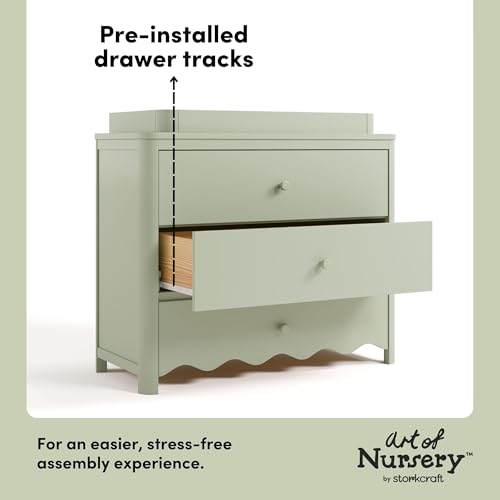 Storkcraft Casablanca 3 Drawer Chest with Removable Changing Topper, Sage | GREENGUARD Gold Certified Wood Dresser for Nursery & Kids Bedroom, Safety Interlocking Drawer System, Removable Topper - color: Sage, style: 3 Drawer Dresser