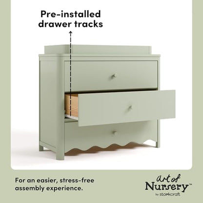 Storkcraft Casablanca 3 Drawer Chest with Removable Changing Topper, Sage | GREENGUARD Gold Certified Wood Dresser for Nursery & Kids Bedroom, Safety Interlocking Drawer System, Removable Topper - color: Sage, style: 3 Drawer Dresser