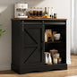 HOMFAMILIA 31.5" H Farmhouse Coffee Bar Cabinet w/Storage, White Kitchen Coffee Station with Sliding Barn Door, Rustic Buffet Cabinet with Adjustable Shelves, for Kitchen, Living Room, Black - color: Black