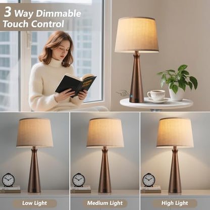Seealle Modern Table Lamps Set of 2 - Touch Bedside Lamp for Nightstand with Dual USB C+A,3-Way Dimmable Brown Nightstand Lamps for Living Room Bedroom End Table with Oat Shade(Bulb Included) - color: F. Brown-Oat