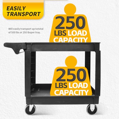 MaxWorks 50993 500-lb Utility Service PP Cart with Two Trays and Wheels 40 inch x 17 inch Overall Dimensions - style: 2 Trays (500-lb Capacity)